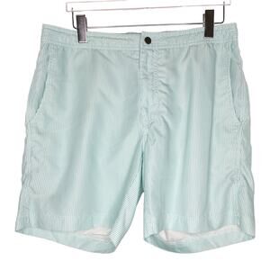 Saks Fifth Avenue XL Mens Swim Trunks Seersucker Striped Green Blue